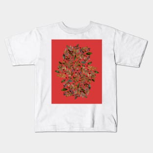 Seasonal branches and berries - green on red Kids T-Shirt